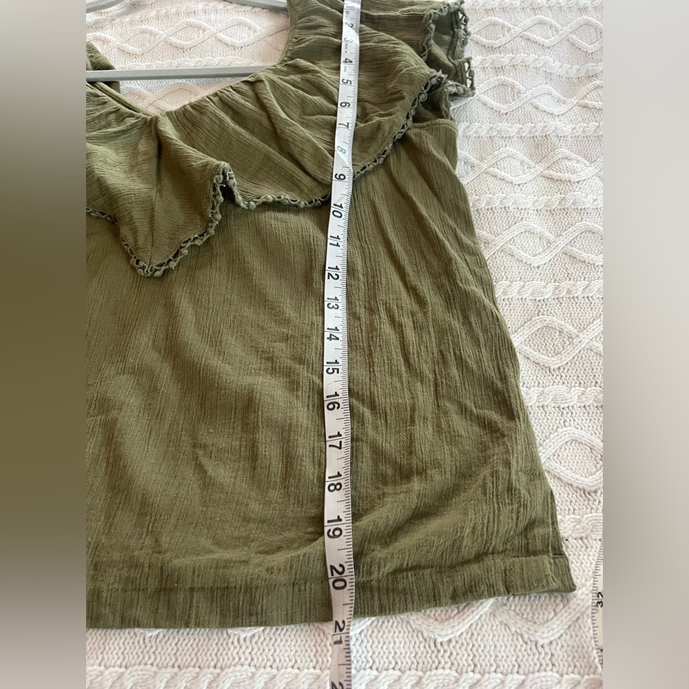 LOFT Olive Ruffle Blouse Cotton Womens Size XS - Picture 9 of 11